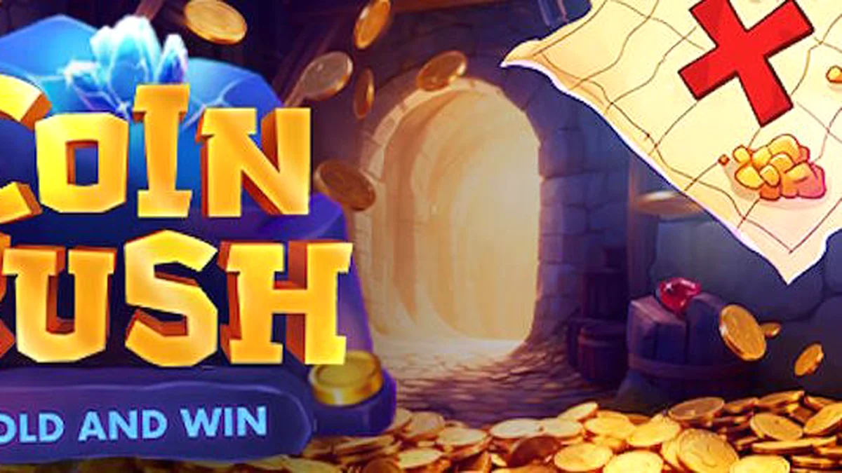 Tampilan visual slot Coin Rush dengan tema koin emas dan gerobak progres